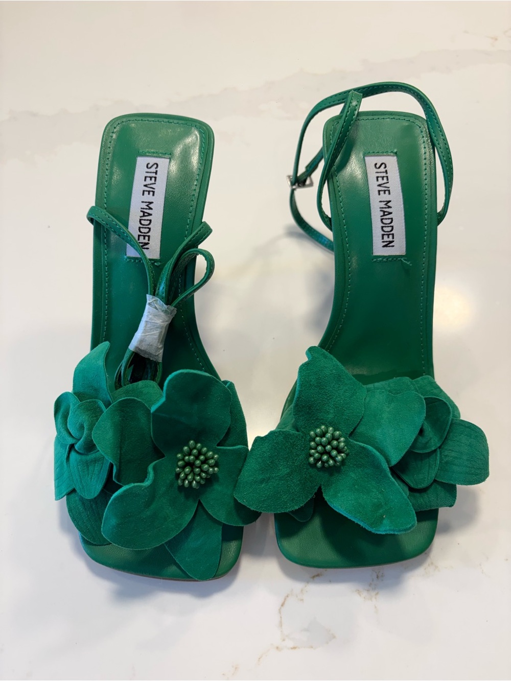 Steve Madden Green Floral Appliqué Strappy Heels